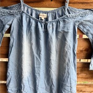 Knox Rose Light Blue Cold Shoulder Embroidered blouse Small 💯 lyocell western